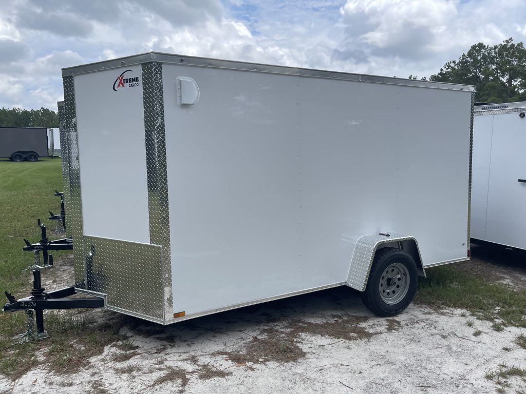 6 x 12 Single Axle Xtreme Cargo Trailer with Ramp Door – White Poly Core Exterior