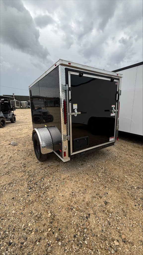 5x8 enclosed cargo trailer for sale in Douglas GA - rear driver view
